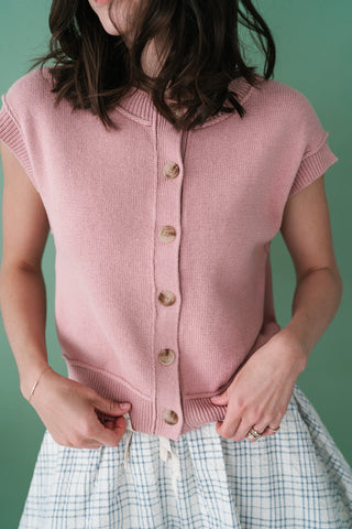 Sonny Button Down Sweater Top - Mauve