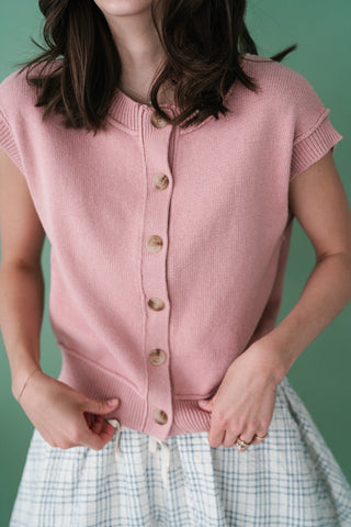 Sonny Button Down Sweater Top - Mauve