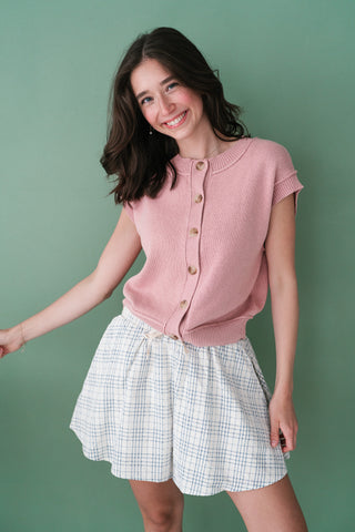 Sonny Button Down Sweater Top - Mauve