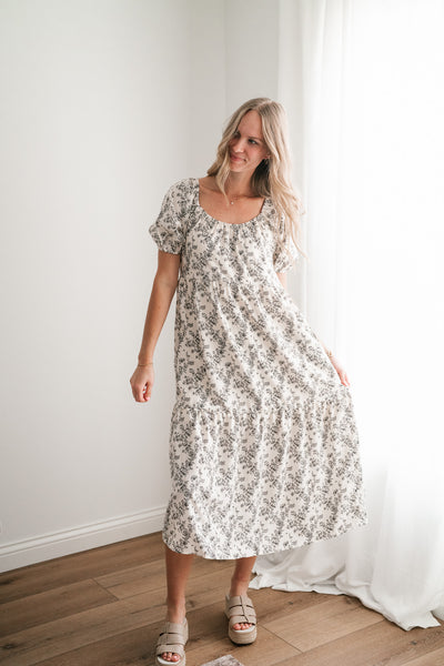 Another Love Floral Casual Midi Dress - Cream