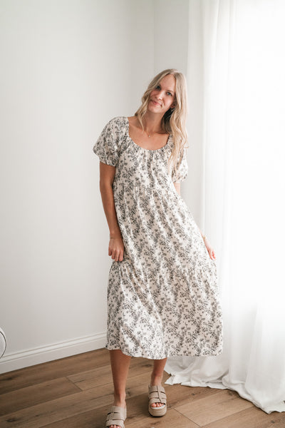 Another Love Floral Casual Midi Dress - Cream