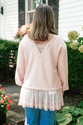 Lighthearted Flowy Lace Top - Soft Pink