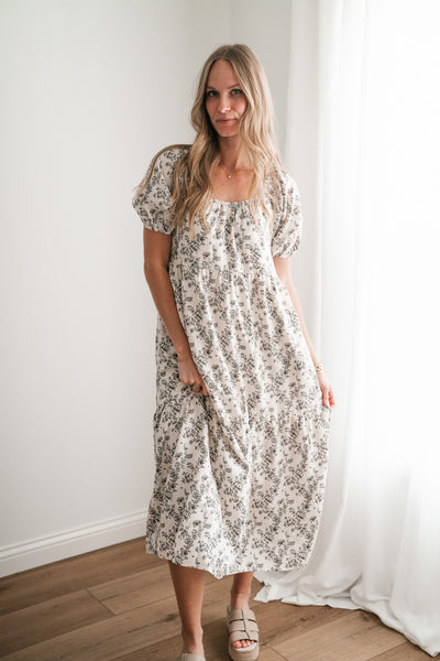 Another Love Floral Casual Midi Dress - Cream