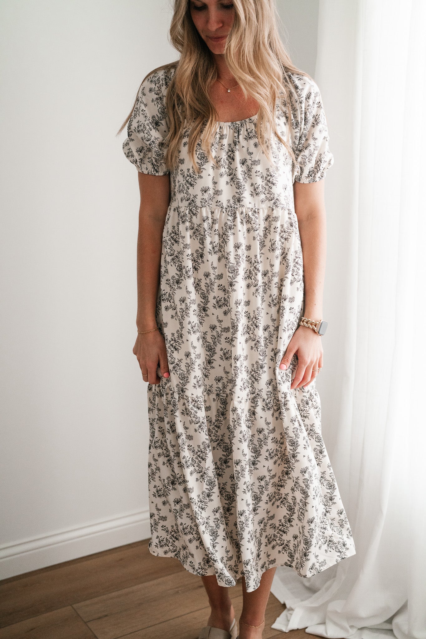 Another Love Floral Casual Midi Dress - Cream