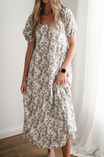 Another Love Floral Casual Midi Dress - Cream