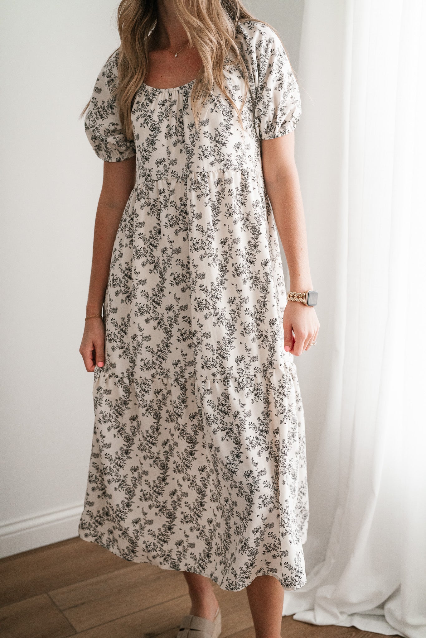 Another Love Floral Casual Midi Dress - Cream