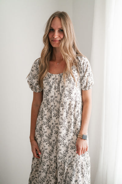 Another Love Floral Casual Midi Dress - Cream