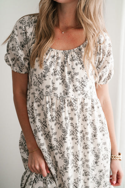 Another Love Floral Casual Midi Dress - Cream