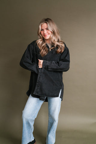 Backroads Relaxed Washed Black Denim Shacket