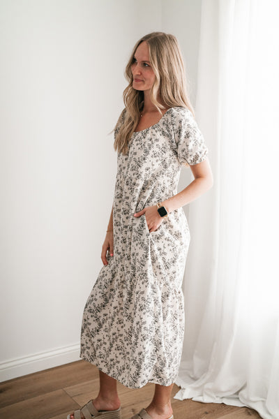 Another Love Floral Casual Midi Dress - Cream