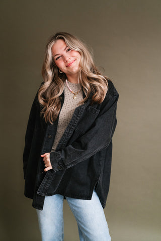 Backroads Relaxed Washed Black Denim Shacket