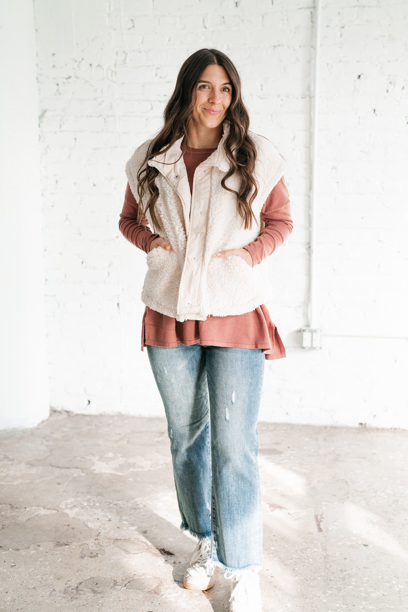 Falling For You Sherpa Vest - Cream