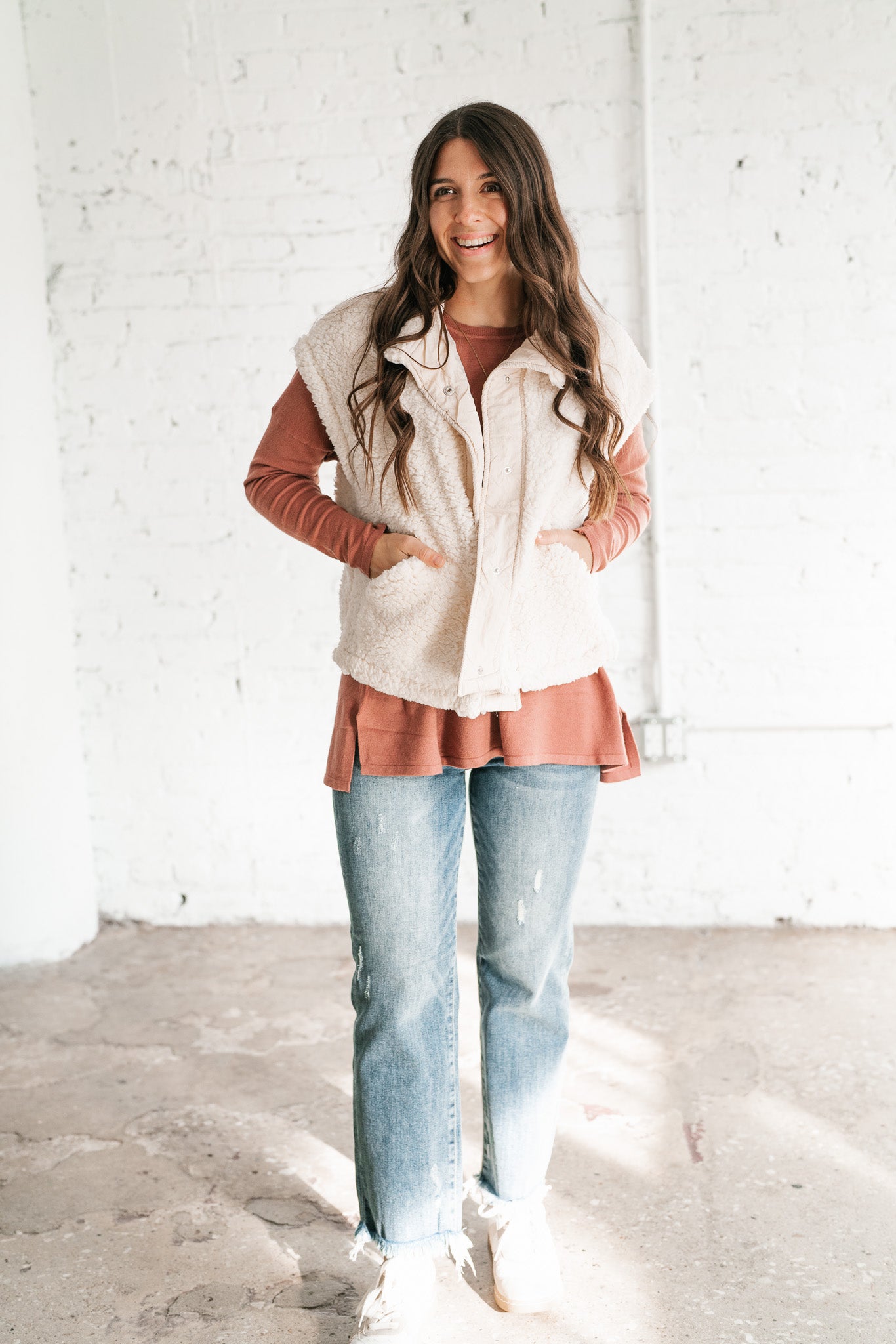 Falling For You Sherpa Vest - Cream