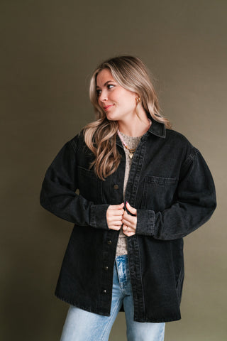 Backroads Relaxed Washed Black Denim Shacket