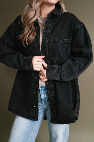 Backroads Relaxed Washed Black Denim Shacket