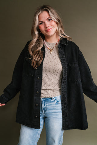 Backroads Relaxed Washed Black Denim Shacket