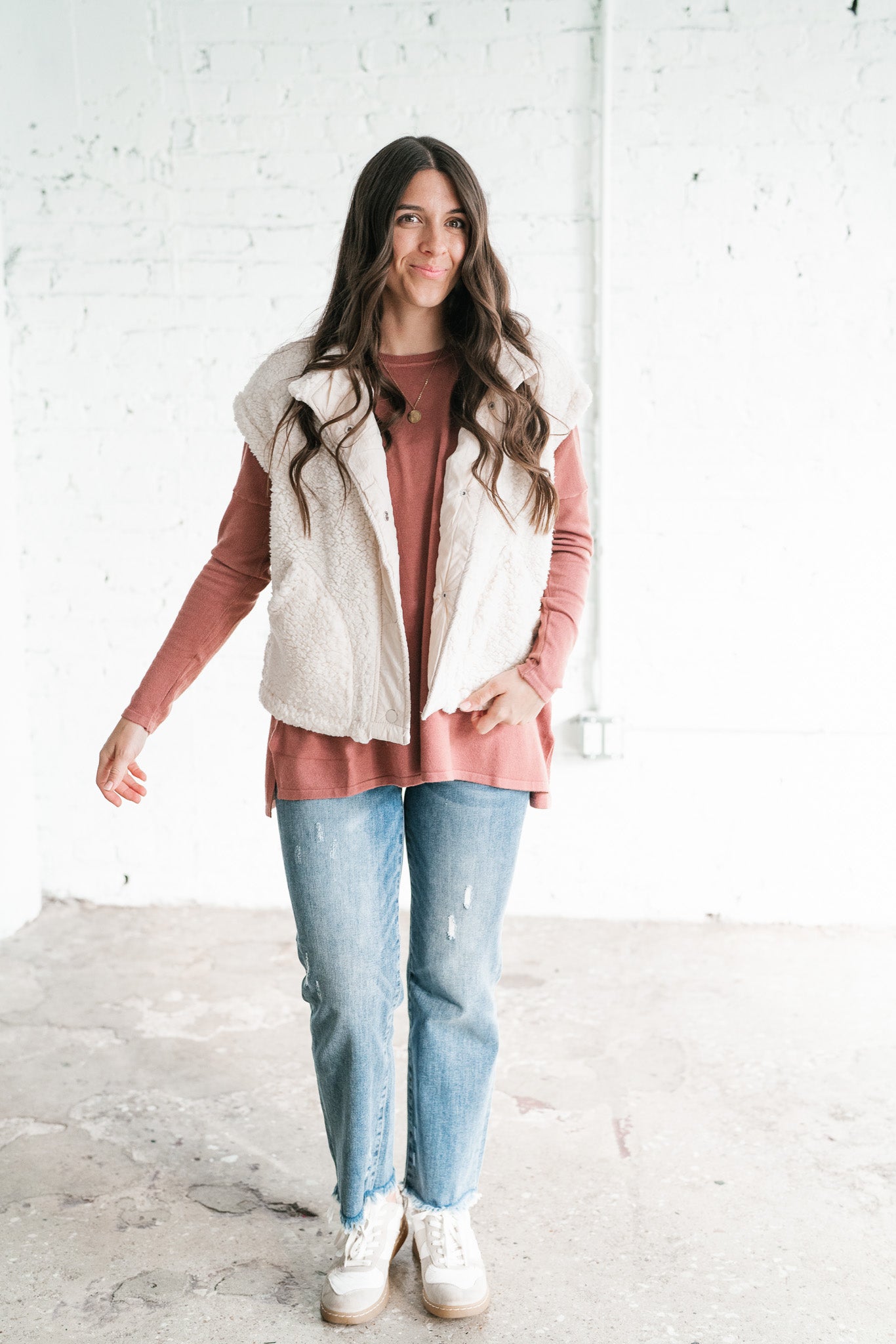 Falling For You Sherpa Vest - Cream