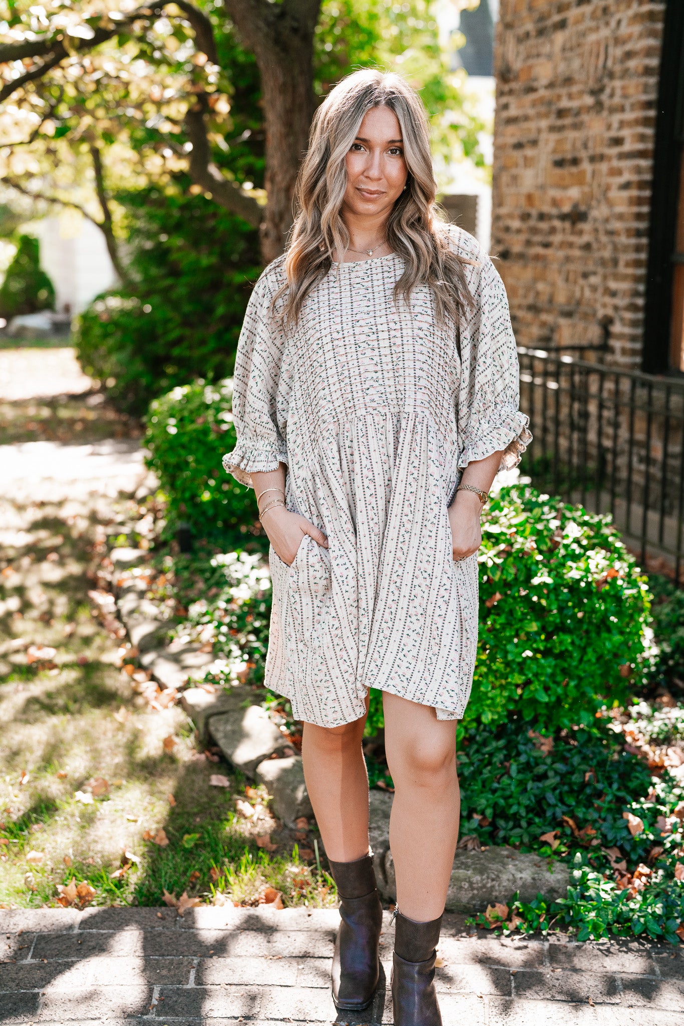 Timeless Dream Textured Mini Dress - Sage Grey