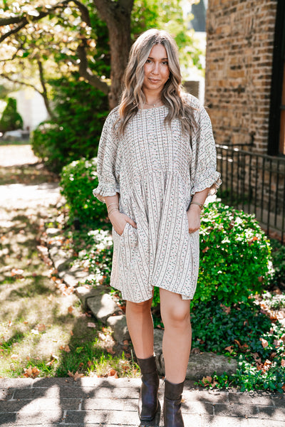Timeless Dream Textured Mini Dress - Sage Grey