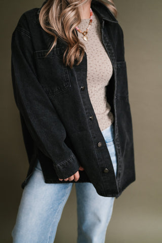 Backroads Relaxed Washed Black Denim Shacket