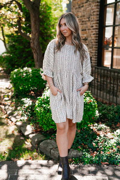 Timeless Dream Textured Mini Dress - Sage Grey