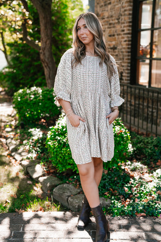 Timeless Dream Textured Mini Dress - Sage Grey