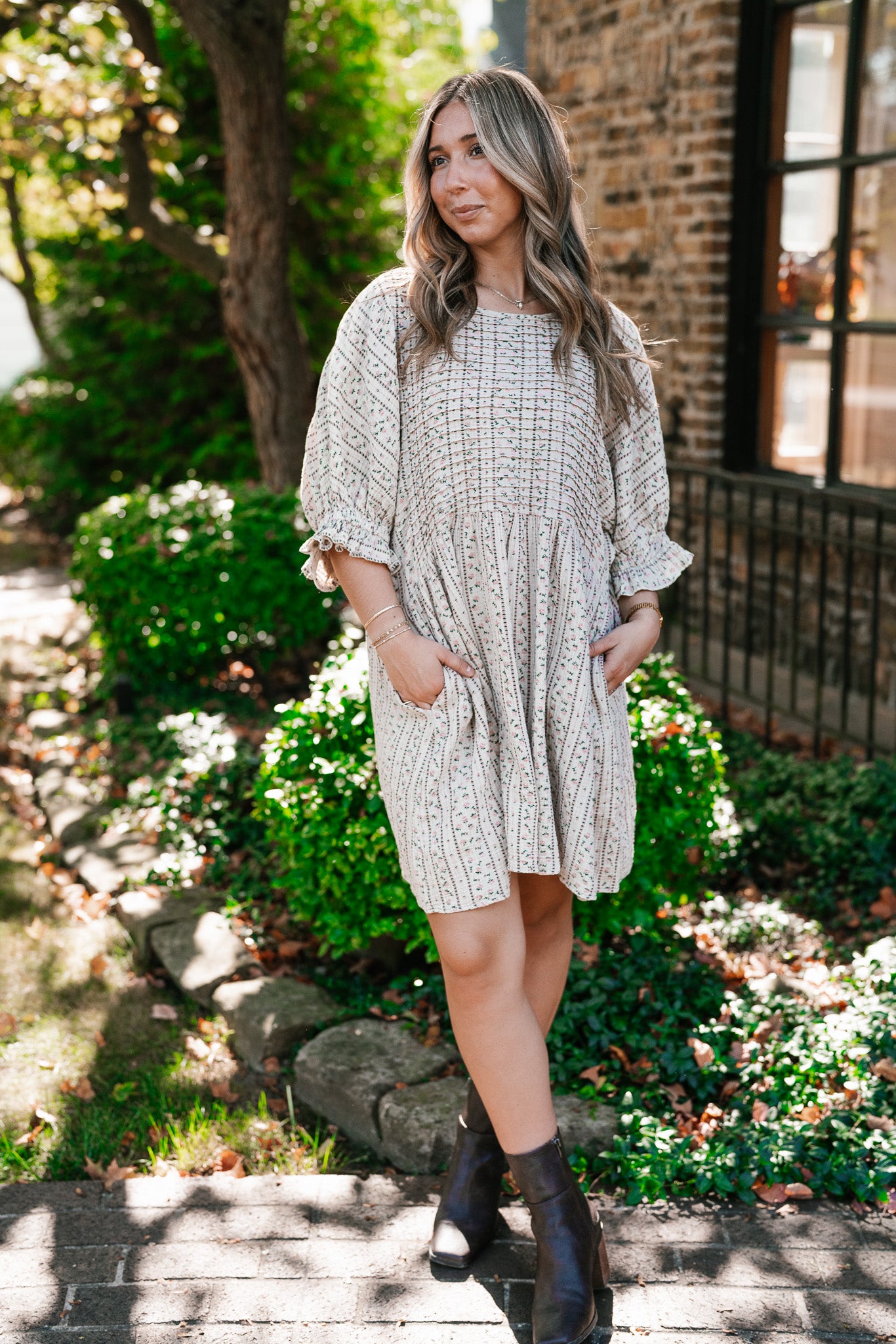Timeless Dream Textured Mini Dress - Sage Grey