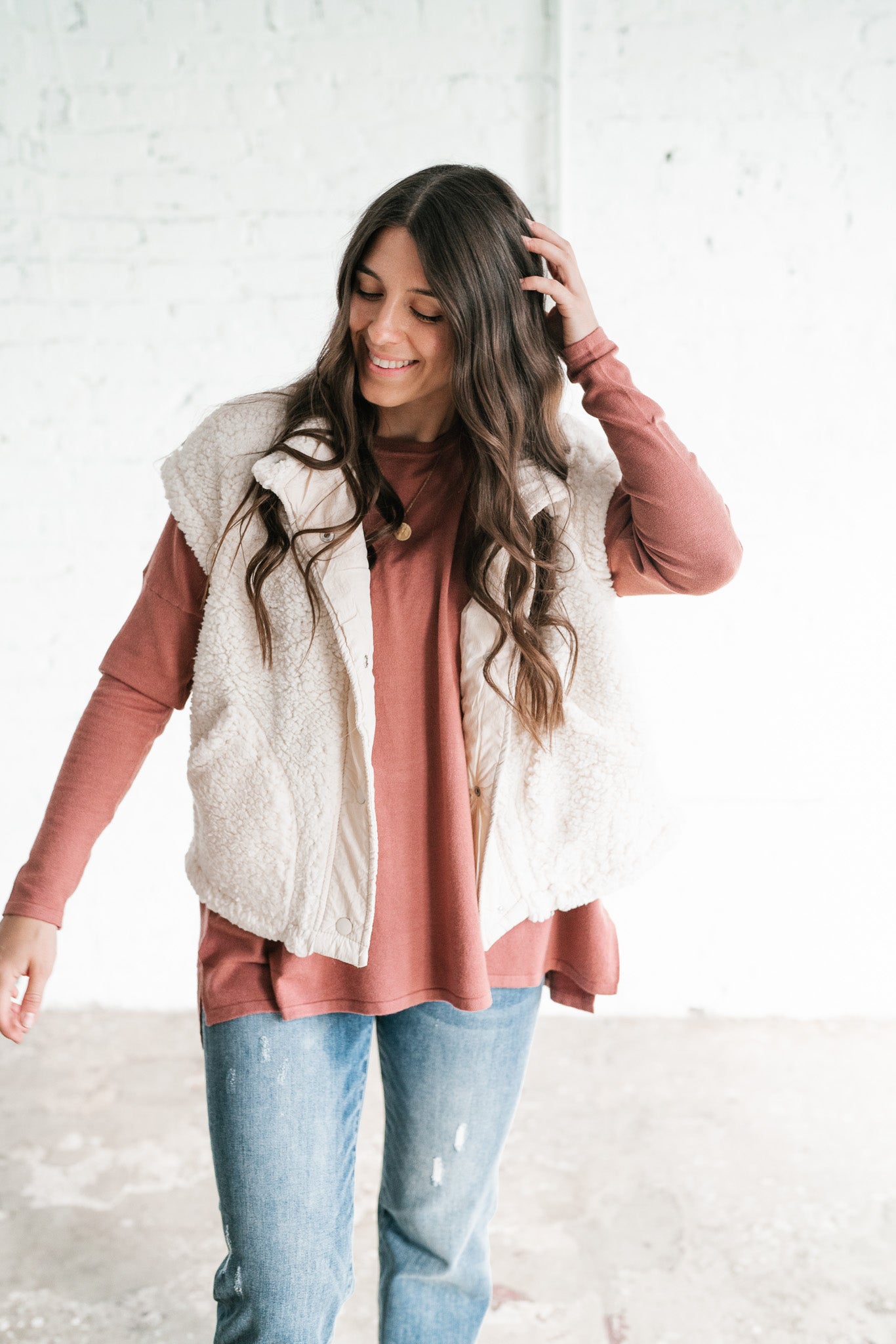 Falling For You Sherpa Vest - Cream