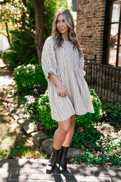 Timeless Dream Textured Mini Dress - Sage Grey