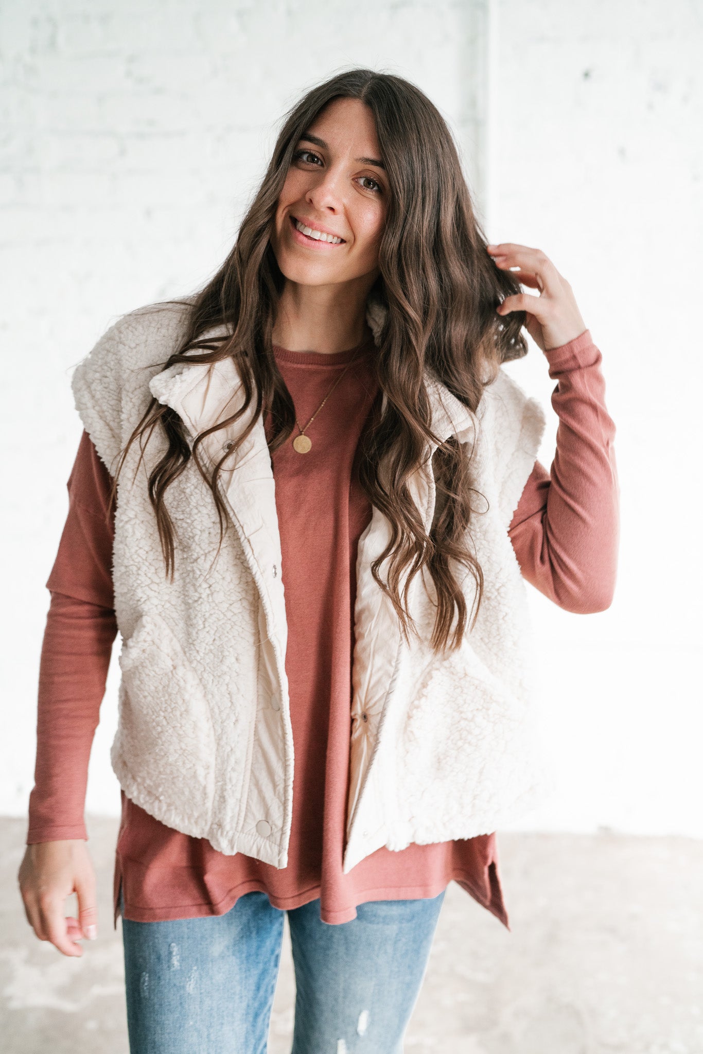 Falling For You Sherpa Vest - Cream