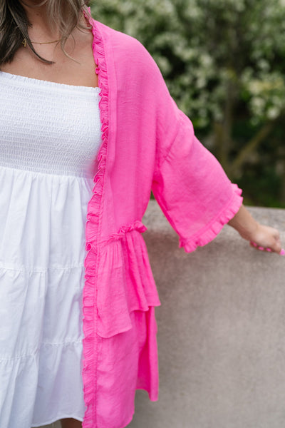 All You Need Pink Ruffle Kimono