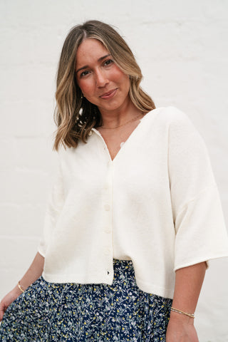 Sunny May Knit Button Up - Ivory