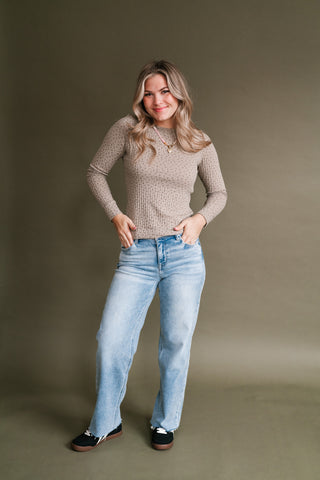Faded Florals Long Sleeve Ribbed Top