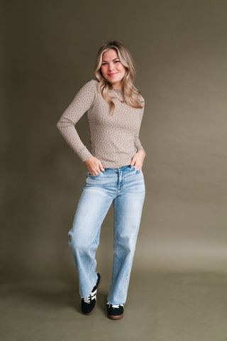 Faded Florals Long Sleeve Ribbed Top