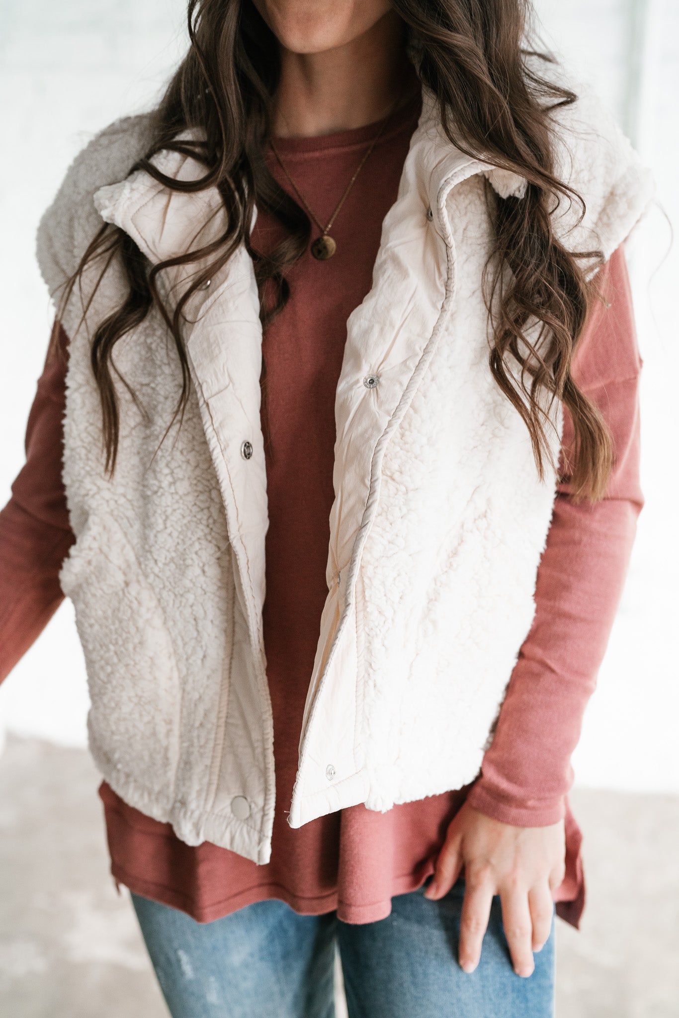 Falling For You Sherpa Vest - Cream