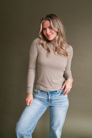 Faded Florals Long Sleeve Ribbed Top