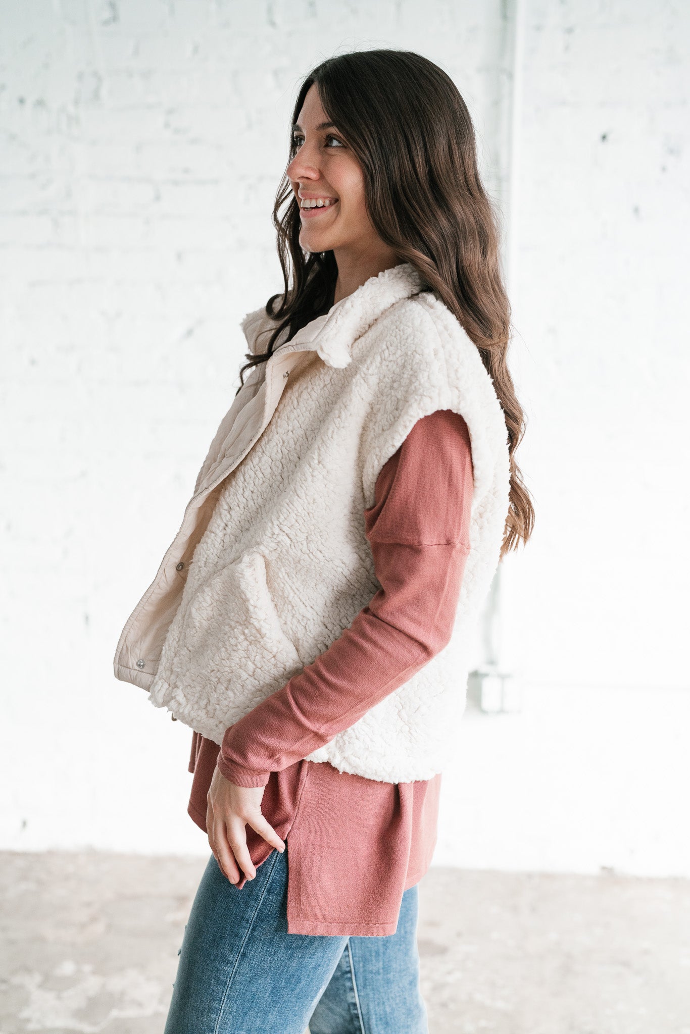 Falling For You Sherpa Vest - Cream