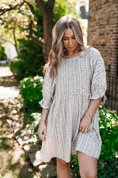 Timeless Dream Textured Mini Dress - Sage Grey