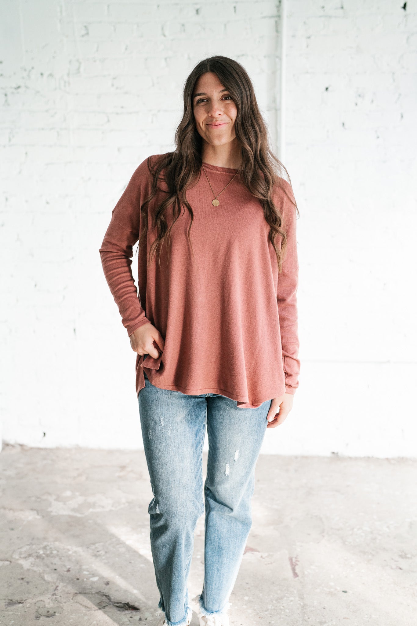 Stay Close Drop Shoulder Sweater - Rose