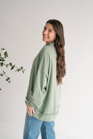 Timeless Touch Mock Neck Sweatshirt - Sage