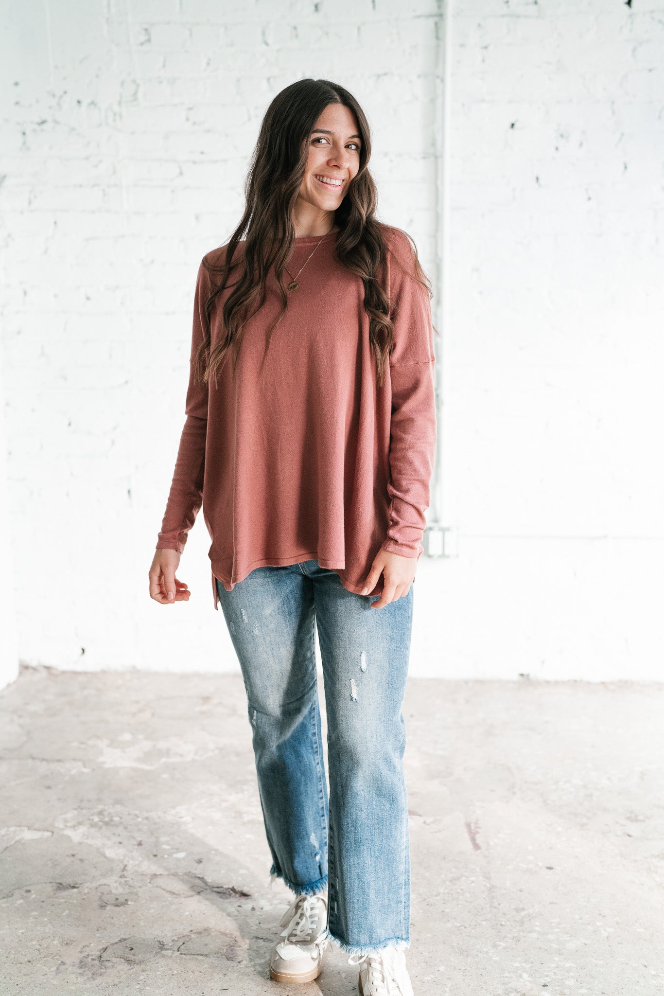 Stay Close Drop Shoulder Sweater - Rose