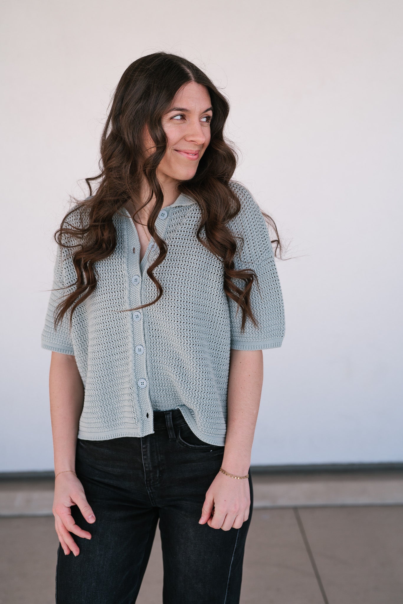 Spring Fever Open Knit Button Up Top
