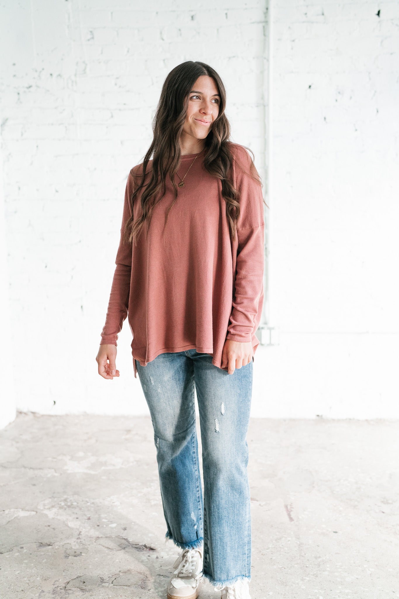 Stay Close Drop Shoulder Sweater - Rose