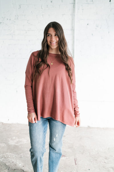 Stay Close Drop Shoulder Sweater - Rose