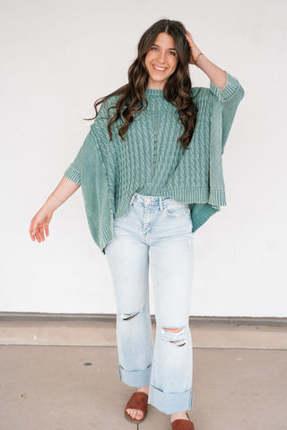 Indie Girl Short Sleeve Knit Mineral Wash Top