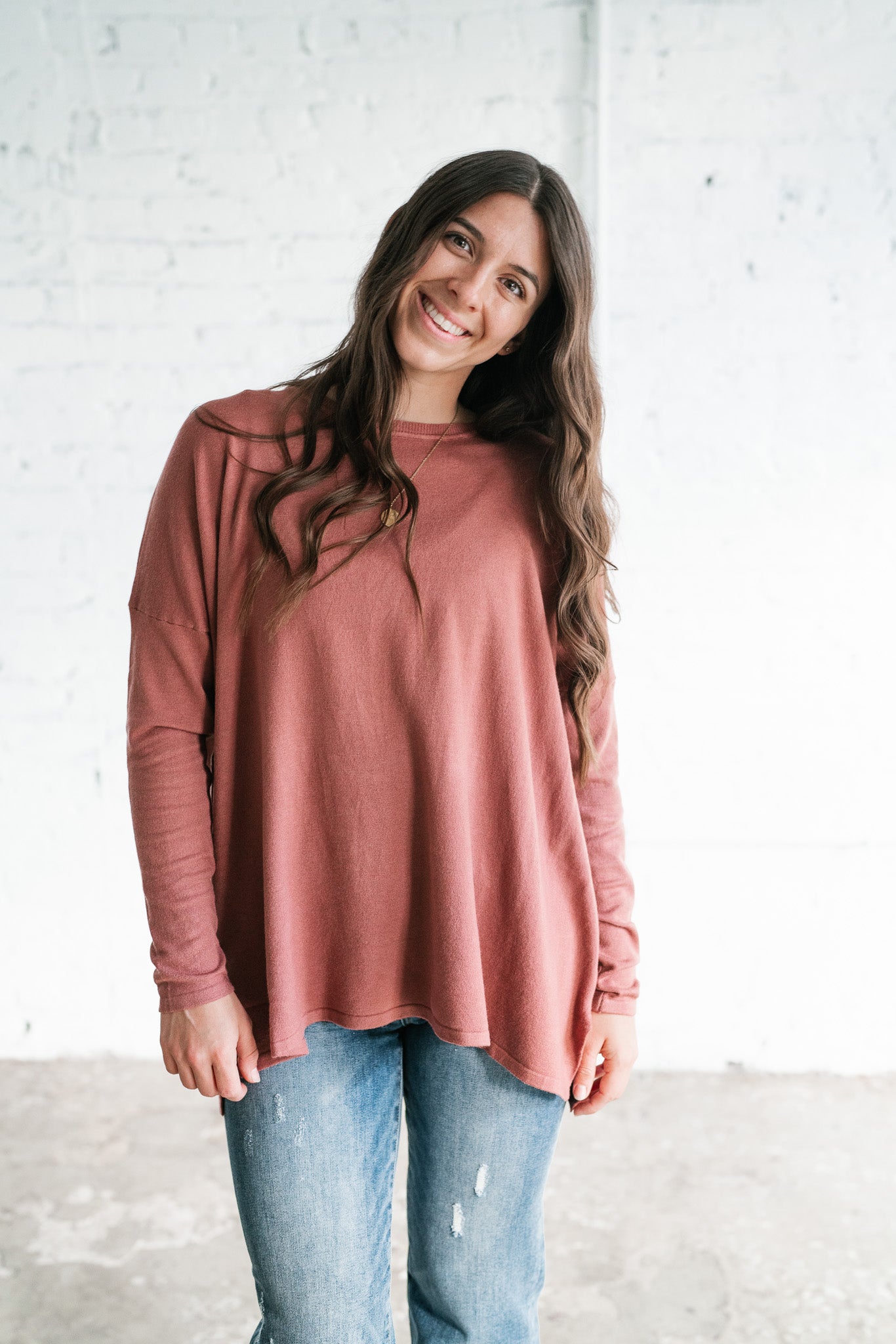 Stay Close Drop Shoulder Sweater - Rose