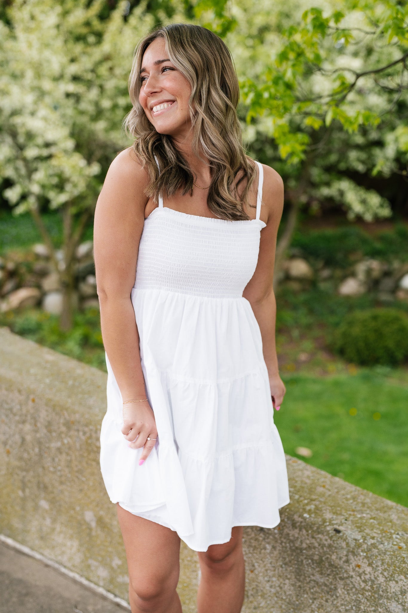 Bella White Ruffle Dress