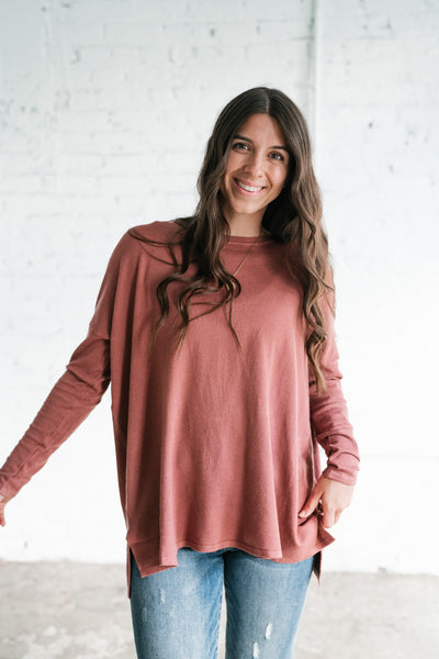 Stay Close Drop Shoulder Sweater - Rose