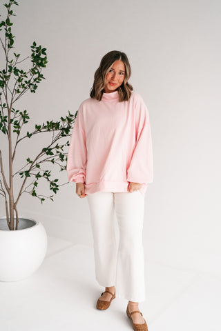 Timeless Touch Mock Neck Sweatshirt - Soft Pink