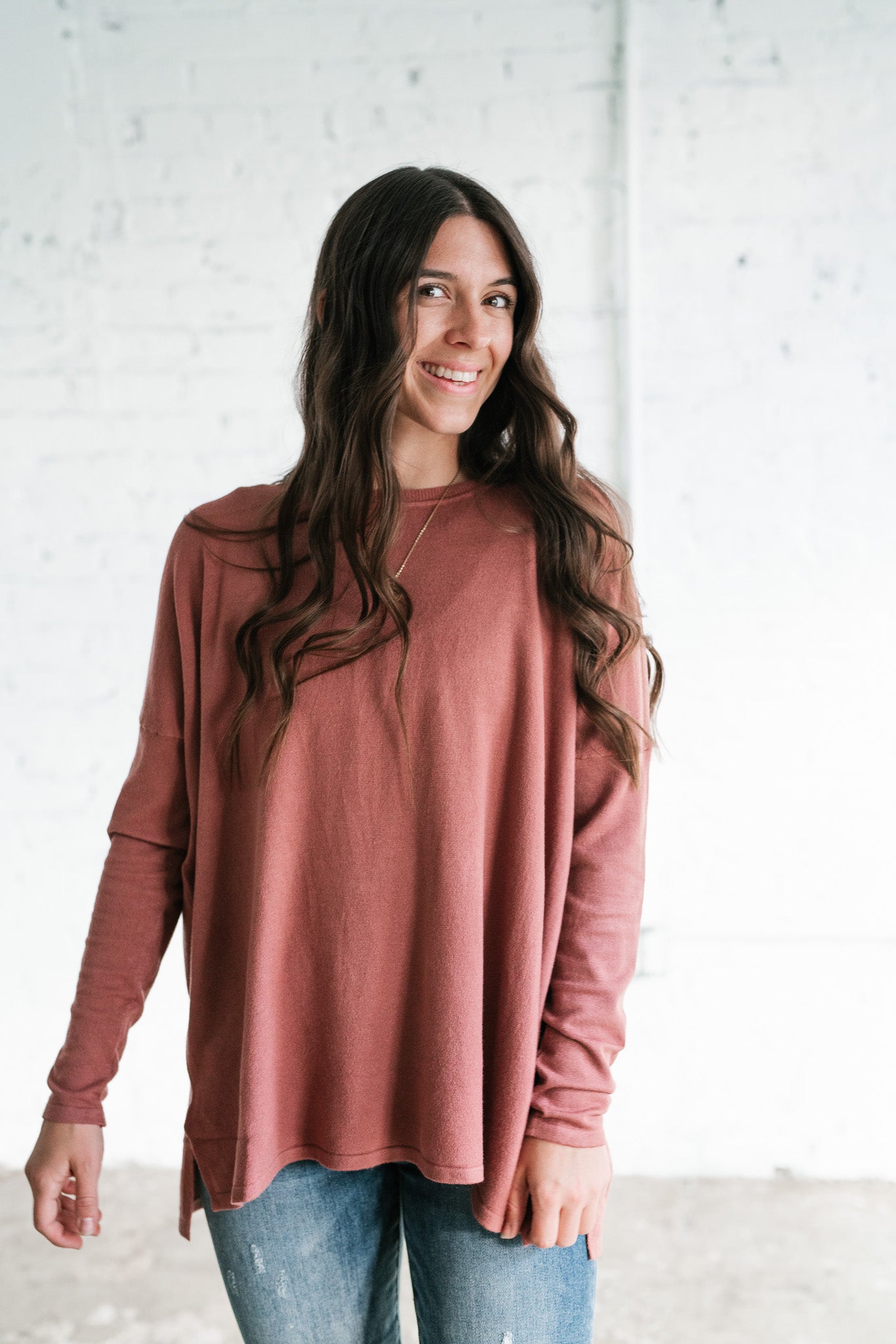 Stay Close Drop Shoulder Sweater - Rose